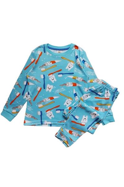 Yağmur Giyim Blue Toothbrush - Cotton Boys' Pajama Set (1-9 Years) Elmp
