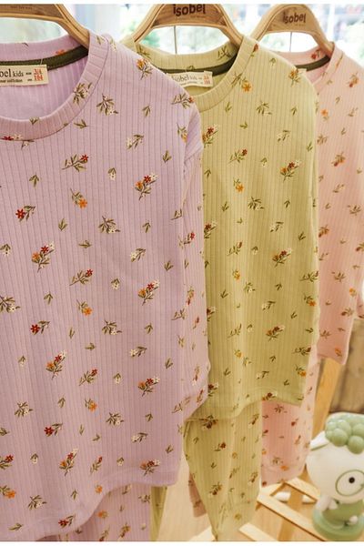 yagmurgiyim İsob Lilac Crispy Flower Patterned Twill Fabric 100% Cotton Girls Pajama Set 3-8 Years 31222-L