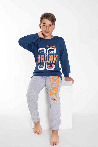 yagmurgiyim Set pijamale pentru băieți cu imprimeu Bronx Blue Interlock - 6-15 ani 3726-3727-M
