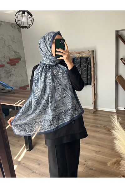 Merwiss Retro Ethnic Pattern Gray-Blue Shawl