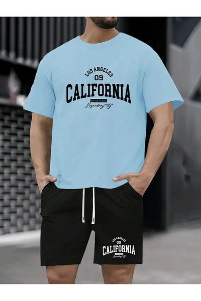 Minikelya Men's Comfortable 2 Piece "Los Angeles California" Printed T-Shirt and Shorts Set