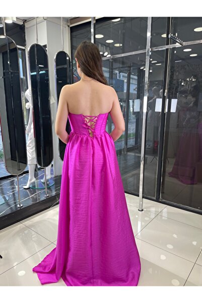 fevzuss Straplez Gül Detalı Uzun Abiye