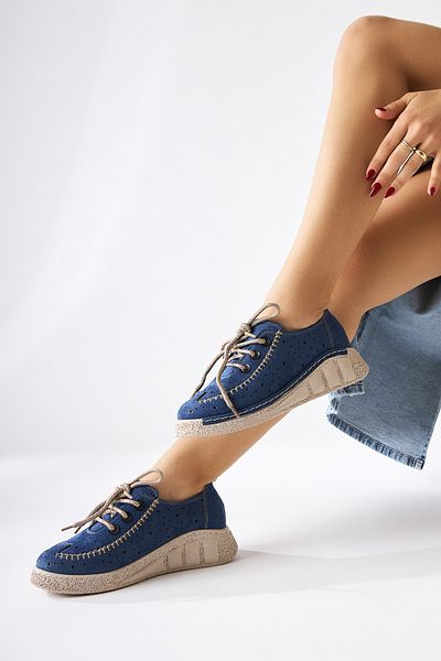 Limoya Pantofi casual de damă Juli Blue Suede cu șireturi