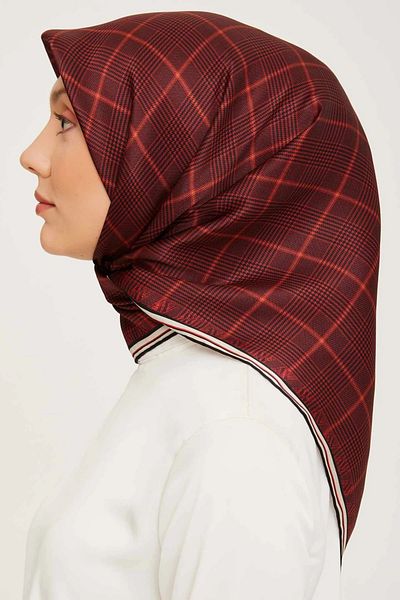 Armine Μεταξωτό φουλάρι 9029DS-07 Nostalgia καρό Sura Claret Red-