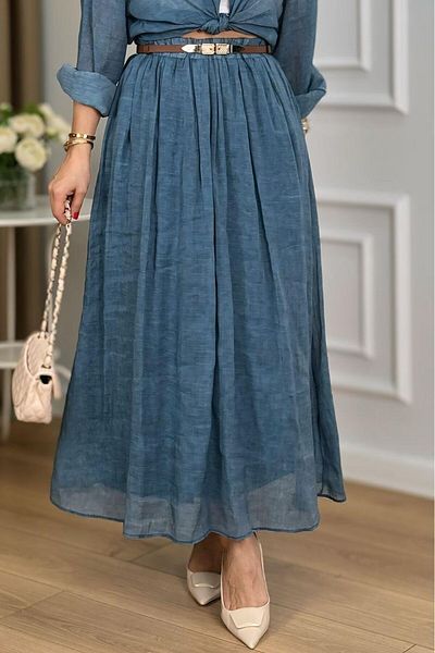 Suzi FUSTA LUNGA ALBASTRU INDIGO CU BUSTE, TALIE ELASTICA, CĂPTUȘEALĂ 3257