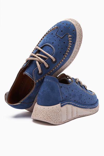 Limoya Pantofi casual de damă Juli Blue Suede cu șireturi