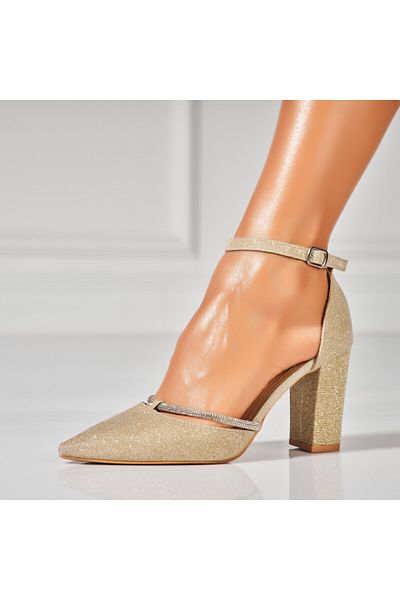 Joana Women's Gold Glitter Heeled Shoes Rhys2