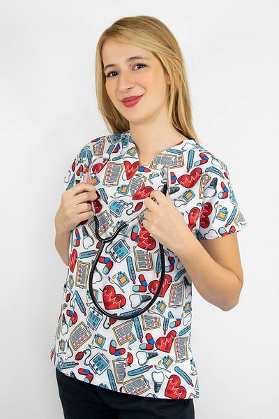 Nur Medikal Giyim Unisex White Heart Rhythm Pattern Doctor Nurse Hospital Single Top Jersey