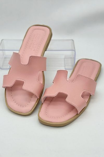 SWORD Καλοκαιρινές Παντόφλες - H Pattern Flat Faux Leather Γυναικείες καλοκαιρινές παντόφλες - Casual παντόφλες