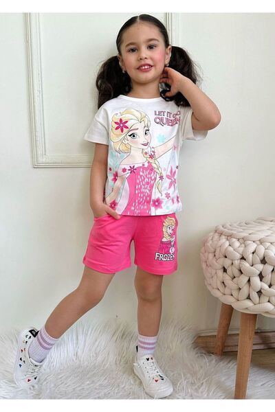 Yağmur Giyim Pjkskt Frouzen Elsa منقوشة فوشيا شورت بناتي بأكمام قصيرة 7560-f