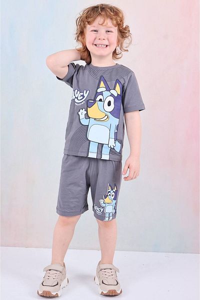 Yağmur Giyim Pjkskt Bluey Pattern Smoked Shorts Boy's Short Sleeve Suit 7583-F