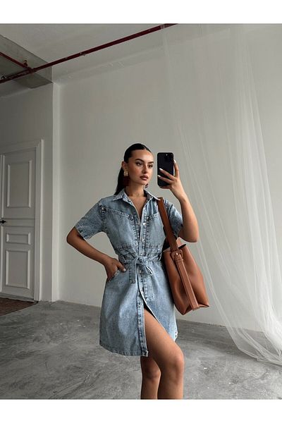 mydukkan.co Mini rochie din denim cu detaliu de buzunar