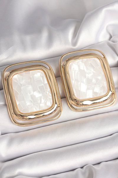 Epilons Brass Gold Color White Enamel Square Model Women's Earrings - Tj-Bkp1...