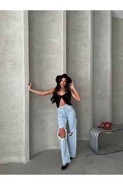 DENİKK Trend Design special Pantaloni Palazzo cu picior lat, blugi largi, denim, cu detaliu rupt