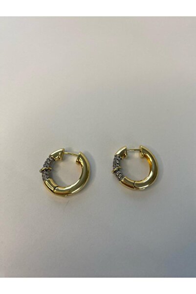 stainless steell Zirkon Taşlı Vip Gold Halka Küpe