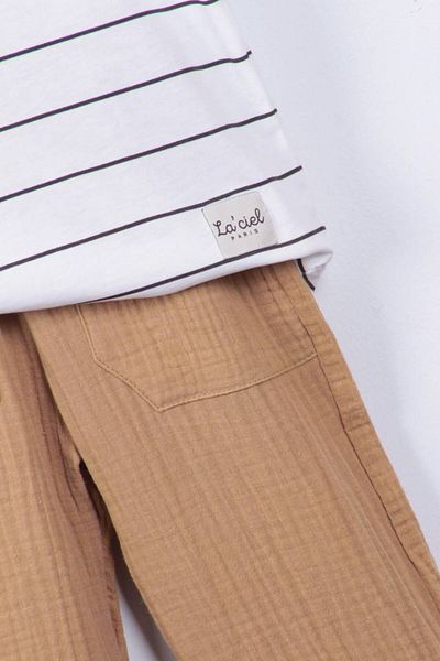 Teeny Weeny Kids Set de tricou cu dungi din bumbac și pantaloni de muselină pentru băieți