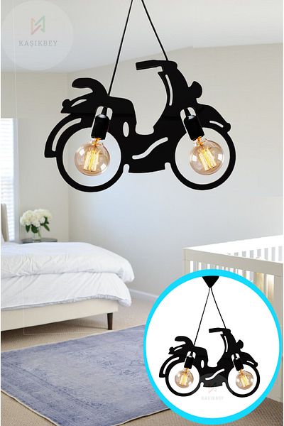 Nurnivus Motor Bicycle Scooter Chandelier Nostalgia Wooden Pendant Lamp Modern Rustic Decorative Lamp Young Children's Room