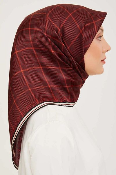 Armine Μεταξωτό φουλάρι 9029DS-07 Nostalgia καρό Sura Claret Red-