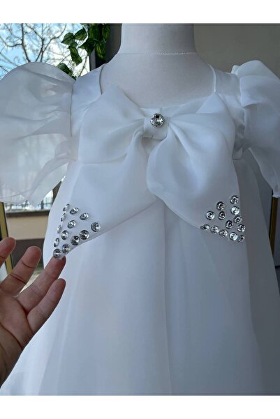 Sare Çocuk Giyim Біла сукня з бантиком для дітей Блискуча вечірня сукня VIP + шпилька