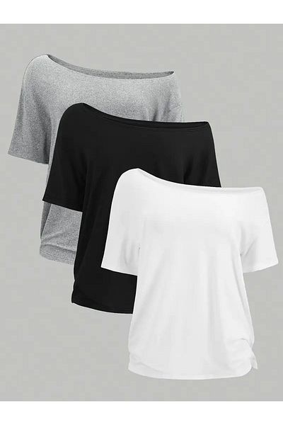 Machetta Women's Off Shoulder Boat Neck 3-Piece T-Shirt Set