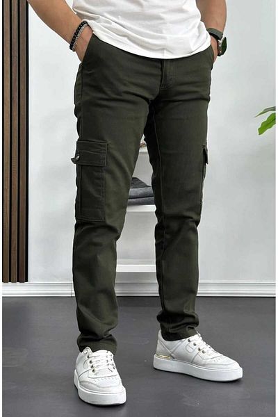 Denim Ανδρική πλαϊνή τσέπη Cargo Pantolon με μαύρο κουμπί και διαμόρφωση