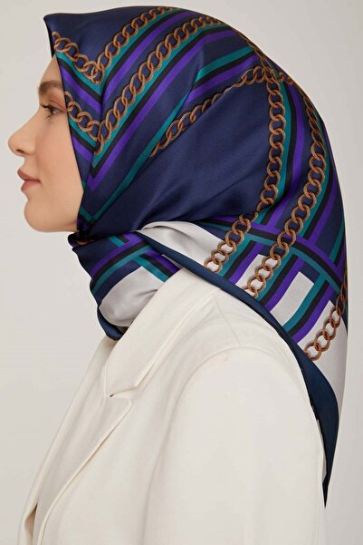 Armine İpek Eşarp Nostalji 8845DS-52 Геометричний візерунок PETROL MAVİSİ