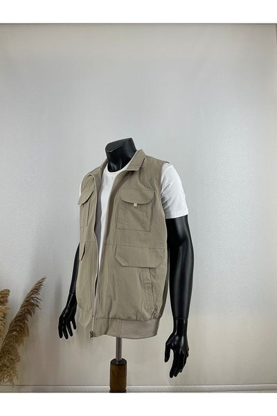 Sadık Collection Men's Elastic Waist Hunter and Journalist Linen Vest