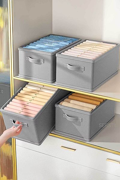 Serstil In-Cabinet Organizer, Shelf Organizer, Foldable Clothing Storage Box 45X25X20 cm Gray