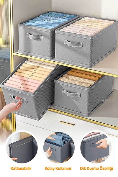 Serstil In-Cabinet Organizer, Shelf Organizer, Foldable Clothing Storage Box 45X25X20 cm Gray
