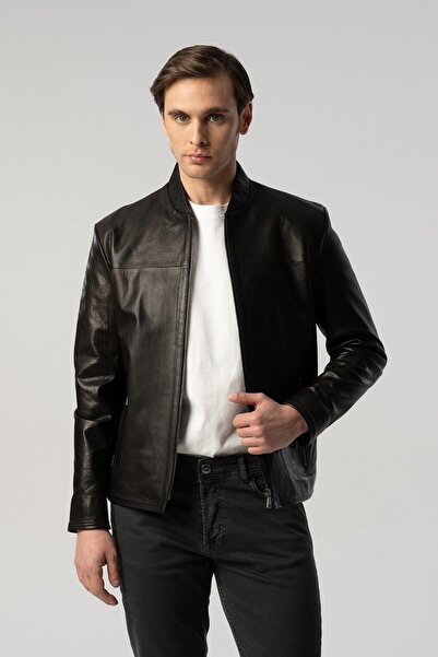 Score Michail Baby Collar Washable Jumbo Leather Jacket Black 5020-201