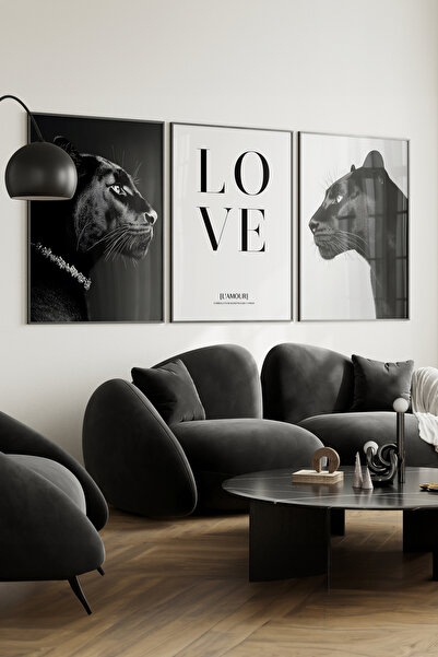 Home 3'lü Lüx Jaguar love Seti,Oturma Odası Dekoru, Salon Dekoru, Mutfak Deko...