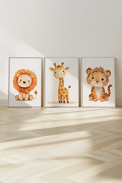Home 3'lü Safari Hayvanları Bohem Tarzda, Çocuk Odası Dekoru, Genç Odası Deko...