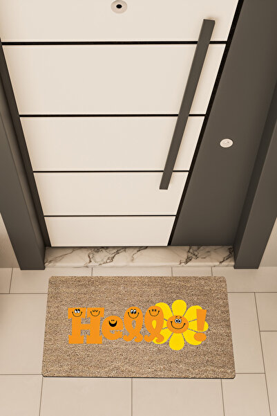 Dormot Home Висококачествена цифрова печатна кафява изтривалка с мотив „Здравей“