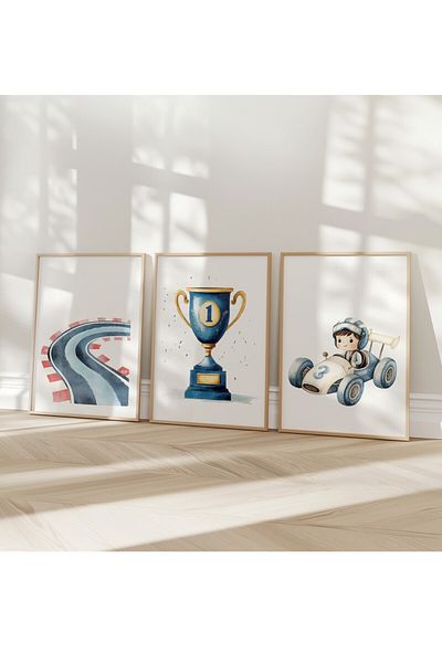 Home Set de 3 camere pentru băieți Little Racer, poster fără cadru pentru decorarea camerei copiilor și bebelușilor