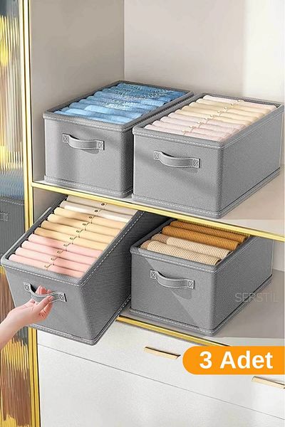 Serstil 3 Pcs - Cabinet Organizer, Shelf Organizer, Foldable Clothing Storage Box 45 X 25 X 20 cm