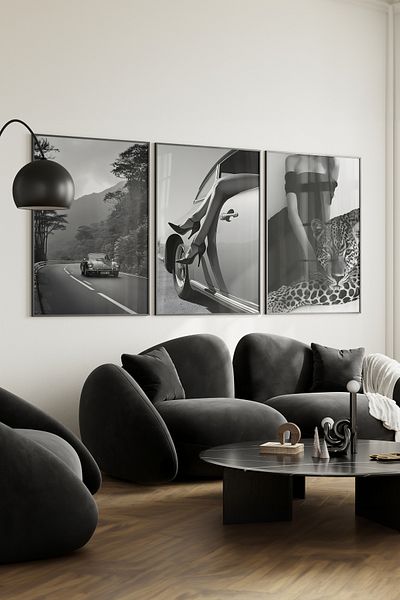 Home Set de 3 piese Black White Stormy Coast, Decor pentru Sufragerie, Decor pentru Bucătărie, Set Poster fără Cadru pentru Decor pentru Acasă