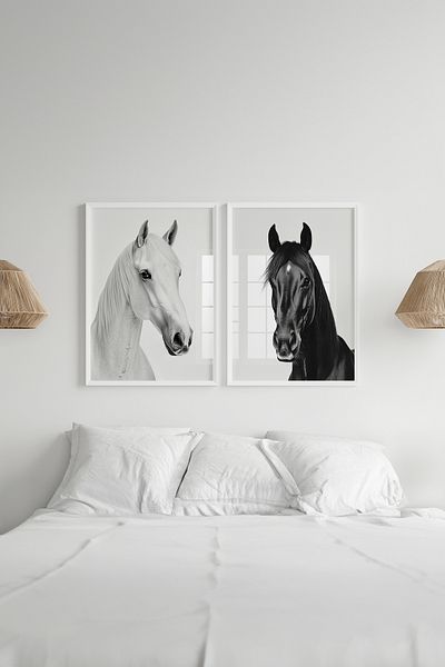 Home 2'Li̇ Black and White Living Room Wall Decor, Lucky Horses Wall Decor Vibrant High Quality Frameless