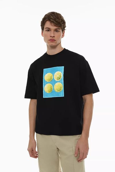 ACTIVE MODA - Men's Short Sleeve Tshirt Lemon Printed Large Size Oversize Cotton