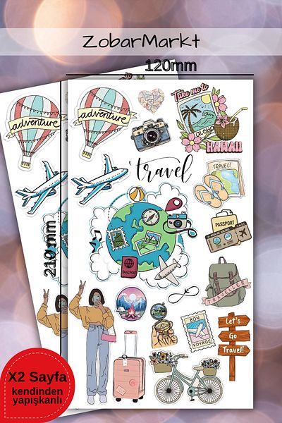 ZobarMarkt ONLINE MARKETING Travel Vibes Sticker Set (Bullet Journal- Agenda - Laptop)
