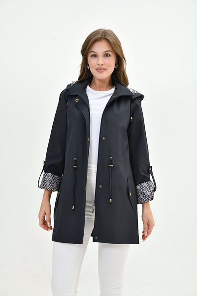Butik Trenci pentru femei, rezistent la apă, cu mâneci pliabile, cu model, cu șireturi în talie