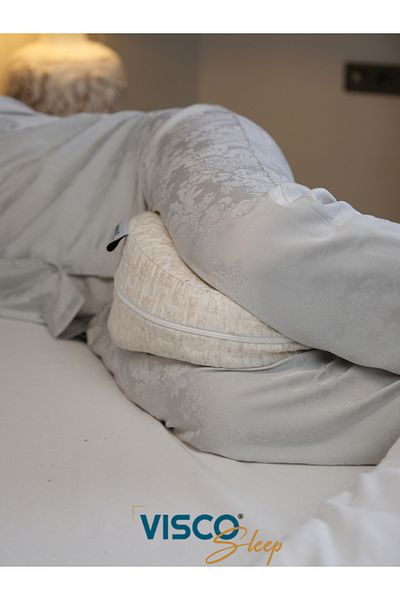 visco sleep Visco Pillow between Legs V-Shaped Orthopedic Pillow with Natural Linen Cover 25X23X14 cm