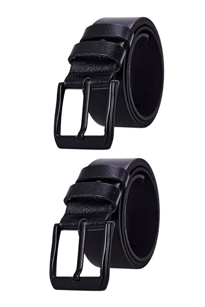 derikem Set de 2 centuri de blugi pentru bărbați din piele naturală, neagră, ...