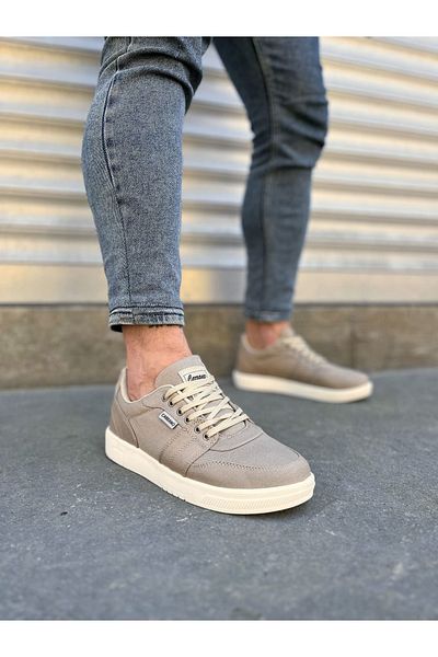 BZ Moda BZ0118 REX Ανδρικά παπούτσια με κορδόνια από λινό ύφασμα KKT - Μπεζ