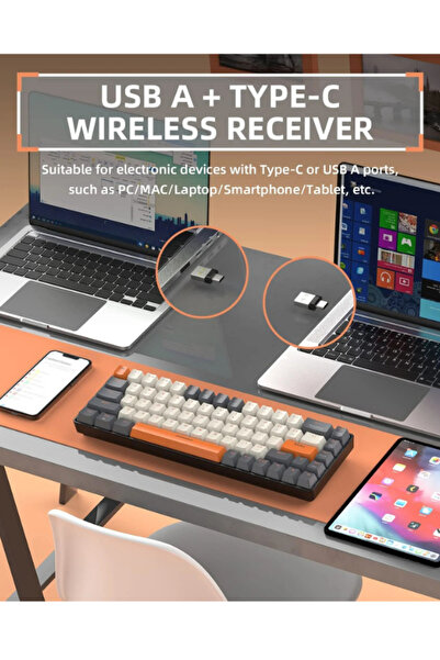 ATAsoft ELEKTRONİK Since 2021 K68 Red Switch Kablosuz Bluetooth Mekanik Oyuncu Klavyesi Hotswapp Oyun Klavyesi