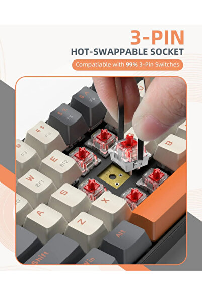 ATAsoft ELEKTRONİK Since 2021 K68 Red Switch Kablosuz Bluetooth Mekanik Oyuncu Klavyesi Hotswapp Oyun Klavyesi