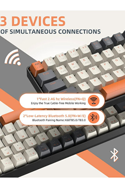 ATAsoft ELEKTRONİK Since 2021 K68 Red Switch Kablosuz Bluetooth Mekanik Oyuncu Klavyesi Hotswapp Oyun Klavyesi