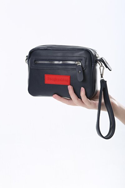 Baghashtag Navy Blue Tiny Unisex 3 Compartment Leather Bag