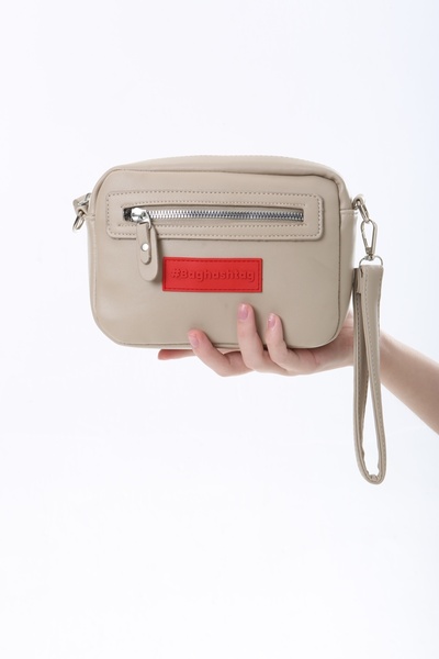 Baghashtag Dark Cream Tiny Unisex 3 Compartment Leather Bag