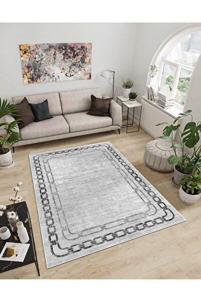 Dijidekor Shine M(101) Gray Fringeless Non-Slip Based Digital Printed Decorat...
