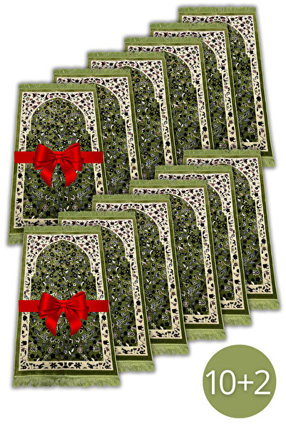 Buhara Tekstil Mescidi Nebevi Ravza Motifli 12 Adet Yeşil Seccade Seti